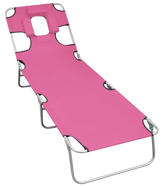 Magenta színű acél összecsukható napozóágy fejpárnával