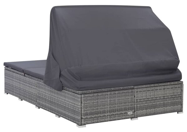 Kétszemélyes szürke polyrattan napozóágy párnával