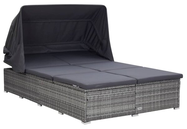 Kétszemélyes szürke polyrattan napozóágy párnával