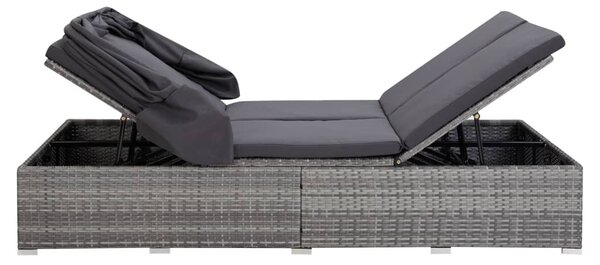 Kétszemélyes szürke polyrattan napozóágy párnával