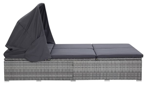 Kétszemélyes szürke polyrattan napozóágy párnával