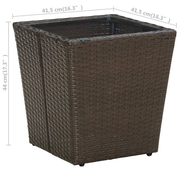 Barna polyrattan és edzett üveg dohányzóasztal 41,5x41,5x44 cm