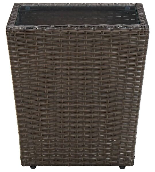 Barna polyrattan és edzett üveg dohányzóasztal 41,5x41,5x44 cm