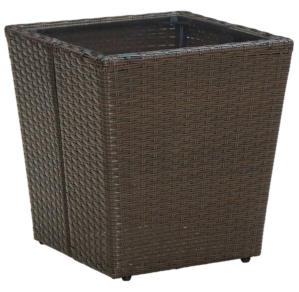 Barna polyrattan és edzett üveg dohányzóasztal 41,5x41,5x44 cm