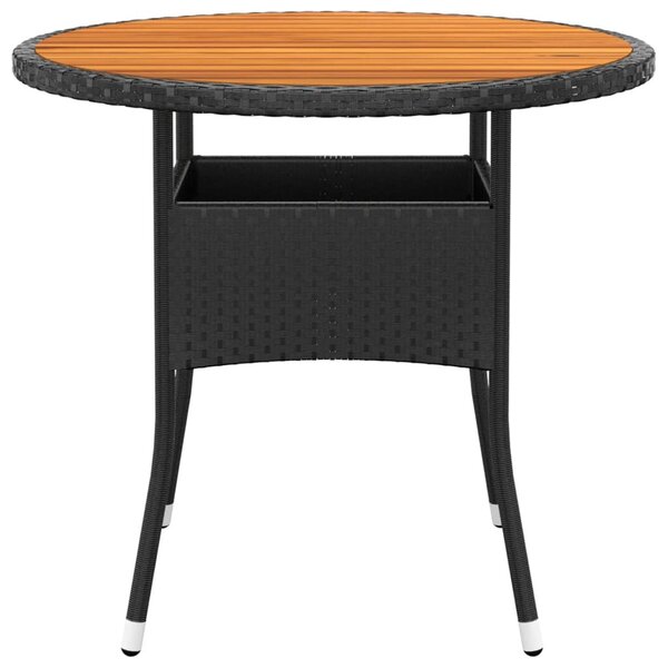 Fekete akácfa és polyrattan kerti asztal Ø80 x 75 cm