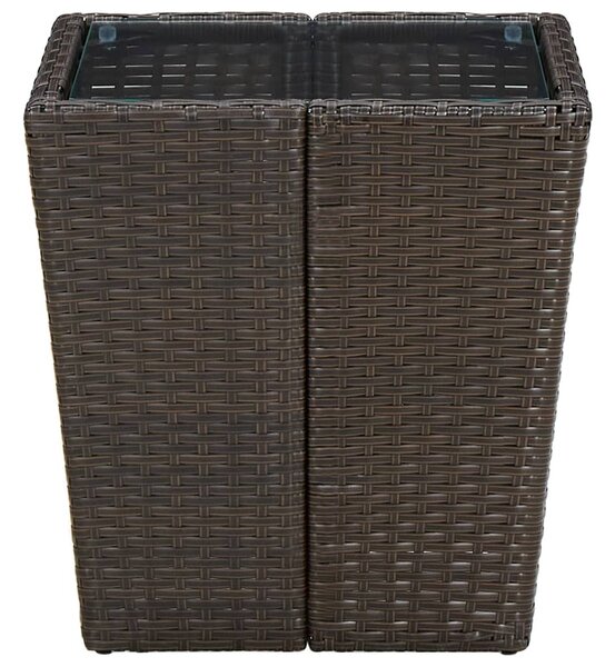 Barna polyrattan és edzett üveg dohányzóasztal 41,5x41,5x44 cm