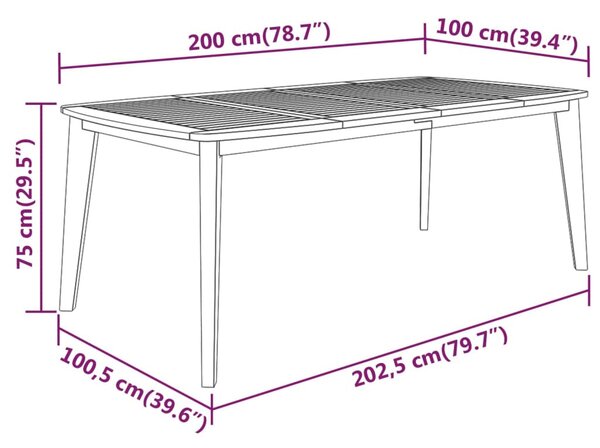 Tömör akácfa kerti asztal 200 x 100 x 75 cm