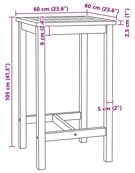 Bárasztal Természetes 60 x 60 x 105 cm Szilárd Teak