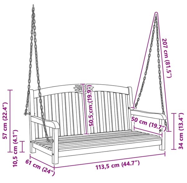 VidaXL Hinta Pad Természetes 114 x 61 x 61,5 cm Tömör Teakfa