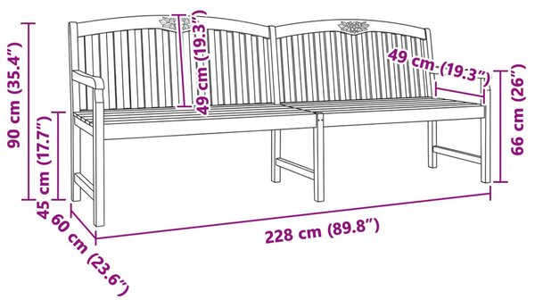 VidaXL Kézműves Rózsabank Természetes 228 x 60 x 90 cm Tömör Teakfa