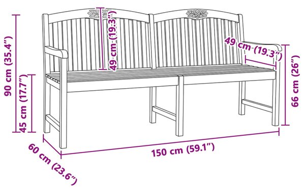 VidaXL Kézműves Rózsabank Természetes 150 x 60 x 90 cm Tömör Teakfa