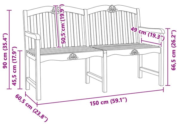 VidaXL Kézműves Rózsabank Természetes 150 x 60,5 x 95 cm Tömör Teakfa