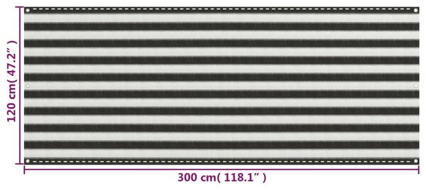 Antracitszürke-fehér HDPE erkélynapellenző 120 x 300 cm
