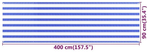 Kék és fehér HDPE erkélytakaró 90 x 400 cm