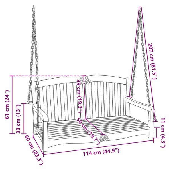 VidaXL Hinta Pad Természetes 114 x 60 x 60,5 cm Tömör Teakfa