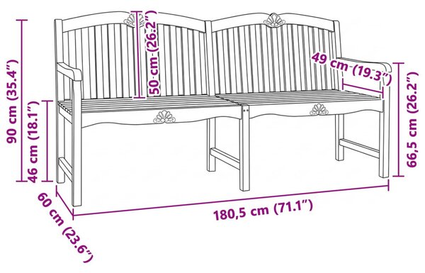VidaXL Kézműves Rózsabank Természetes 180,5 x 60 x 96 cm Tömör Teakfa