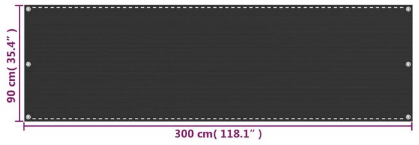 Antracitszürke HDPE erkélyparaván 90 x 300 cm