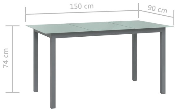 Világosszürke alumínium és üveg kerti asztal 150 x 90 x 74 cm