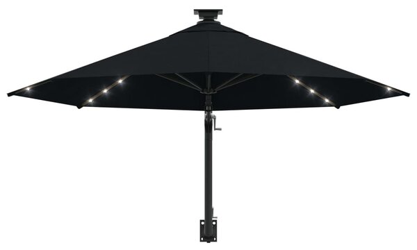 Fekete fali napernyő LED-ekkel és fémrúddal 300 cm