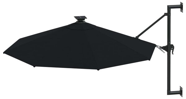 Fekete fali napernyő LED-ekkel és fémrúddal 300 cm