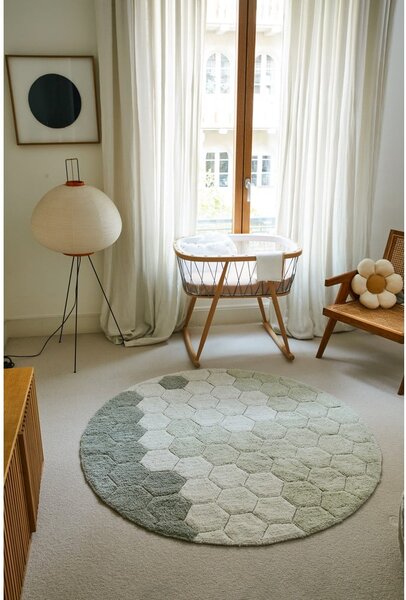 Világoszöld mosható kézi szövésű pamut kerek szőnyeg ø 140 cm Honeycomb Blue Sage – Lorena Canals