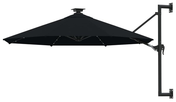 Fekete fali napernyő LED-ekkel és fémrúddal 300 cm