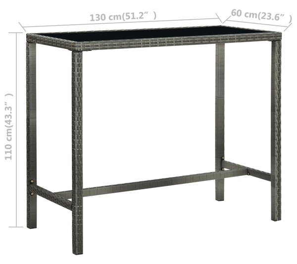 Szürke polyrattan és üveg kerti bárasztal 130 x 60 x 110 cm