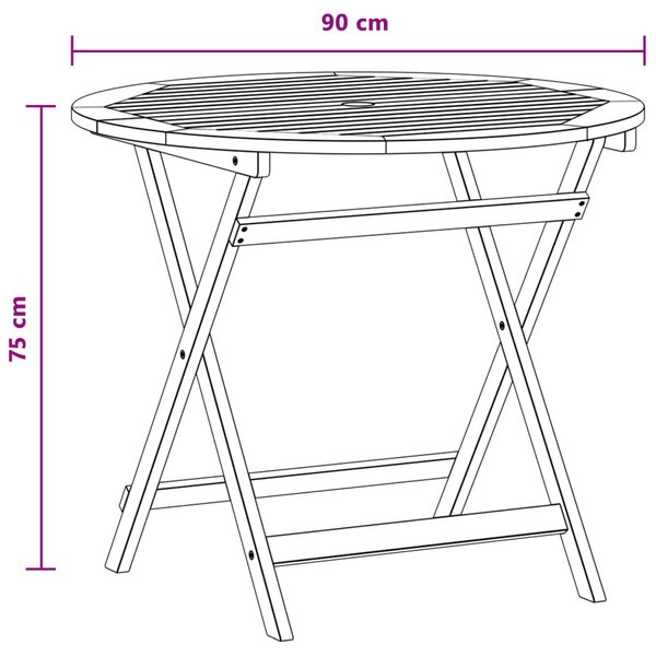 VidaXL Összecsukható kertasztal Barna Ø 90 x 75 cm