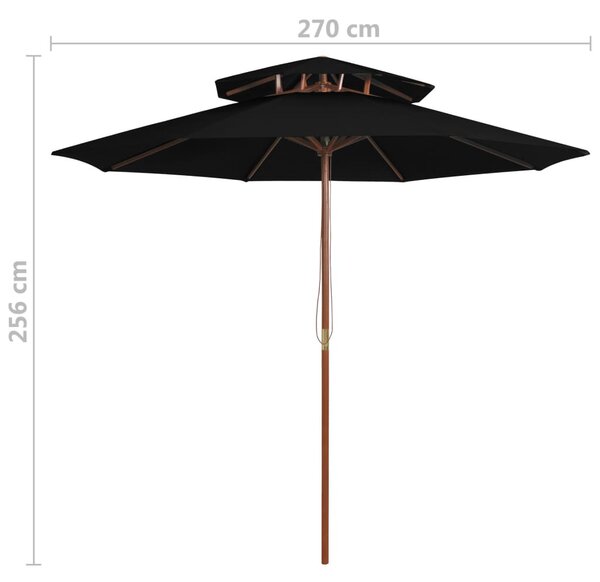 Fekete kétszintes napernyő farúddal 270 cm