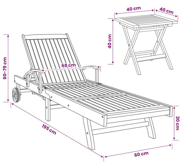 VidaXL Napozóágy asztallal 2 pcs Barna 40 x 40 x 40 cm Tömör Teakfa