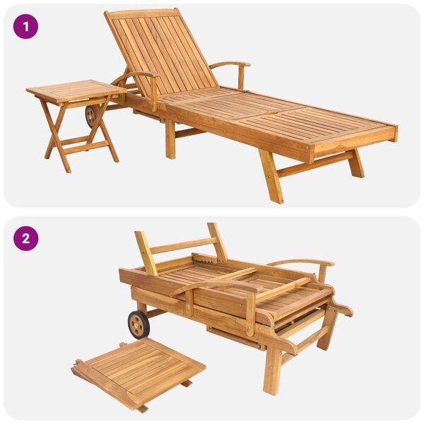 VidaXL Napozóágy asztallal 2 pcs Barna 40 x 40 x 40 cm Tömör Teakfa