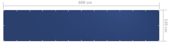 Kék oxford-szövet erkélyparaván 120 x 600 cm