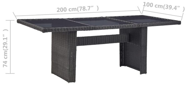 Barna üveg és polyrattan kerti étkezőasztal 200 x 100 x 74 cm