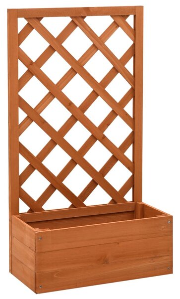 Narancssárga tömör fenyőfa rácsos kerti ültetőláda 50x25x90 cm