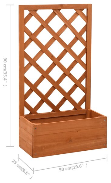 Narancssárga tömör fenyőfa rácsos kerti ültetőláda 50x25x90 cm