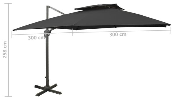 Fekete dupla tetejű konzolos napernyő 300 x 300 cm
