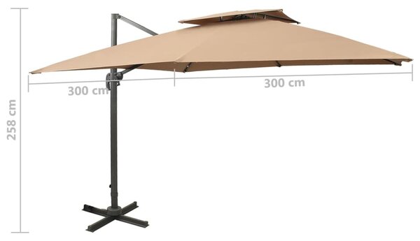 Dupla tetővel ellátott konzolos kerti napernyő 300 x 300 cm bézs