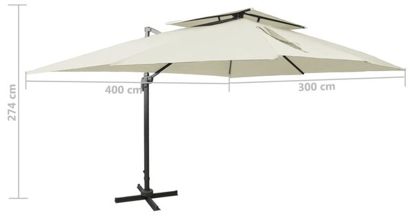 Konzolos kerti napernyő dupla tetejű homokszínű anyagból 400 x 300 cm