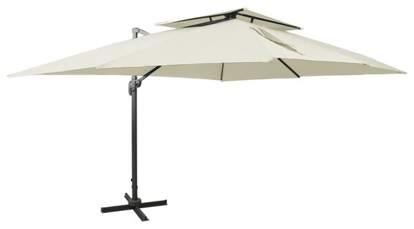 Konzolos kerti napernyő dupla tetejű homokszínű anyagból 400 x 300 cm