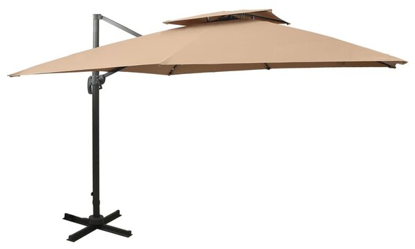 Dupla tetővel ellátott konzolos kerti napernyő 300 x 300 cm bézs