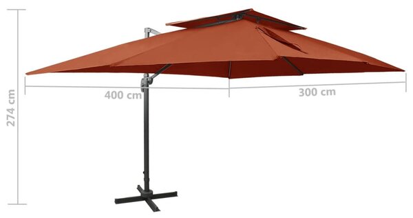 Dupla tetejű terrakotta konzolos kerti napernyő 400 x 300 cm