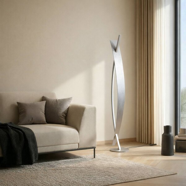 Lucande LED állólámpa Marija, ezüst, fényerőszabályzó, 140 cm, dimmelhető, Króm / ezüst, Nappali / Étkező, fém, Modern
