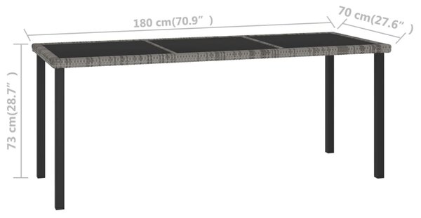 Szürke polyrattan kerti étkezőasztal 180 x 70 x 73 cm