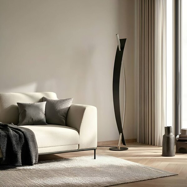 Lucande LED állólámpa Marija, fekete, fém, magasság 140 cm, dimmelhető, Fekete, Nappali / Étkező, fém, Modern