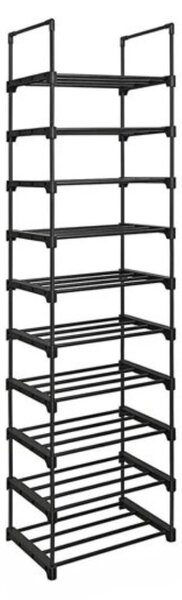 TUBE halmozható cipőállvány, 10 polc, 45x30x174cm, fekete SongmicsHome