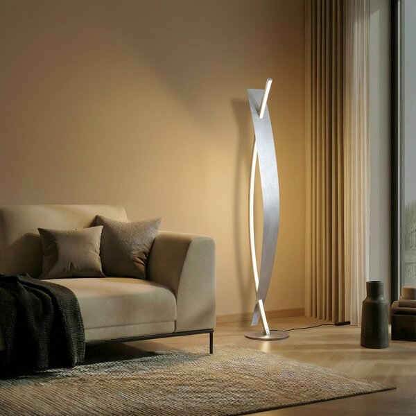 Lucande LED állólámpa Marija, ezüst, fényerőszabályzó, 140 cm, dimmelhető, Króm / ezüst, Nappali / Étkező, fém, Modern