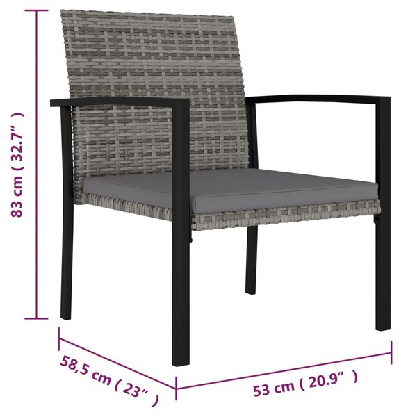2 db szürke kerti polyrattan étkezőszék