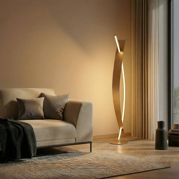 Lucande LED állólámpa Marija, arany színű, fényerőszabályzó, 140 cm, dimmelhető, Sárgaréz / arany, Nappali / Étkező, fém, Modern