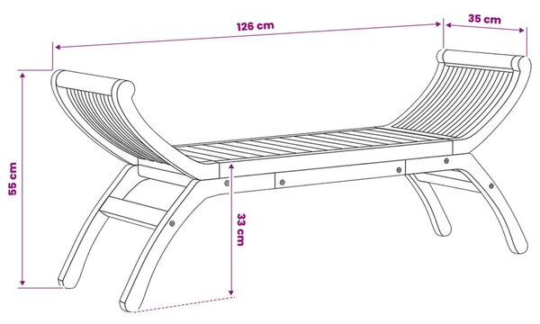 VidaXL Kerti pad 2 -Seater 126 cm Tömör Teakfa Természetes