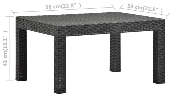 Antracitszürke PP rattan kerti asztal 58 x 58 x 41 cm